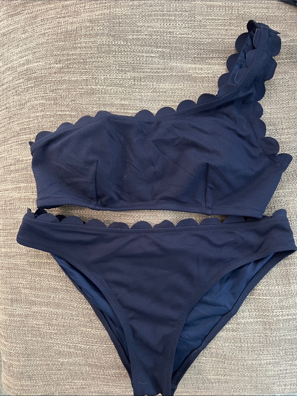 Zaful Navy One-Shoulder Scallop Bikini